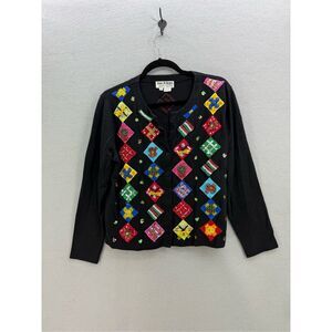 Jack B Quick Womens Multicolor Embroidered Cardigan Blouse Top Size Medium